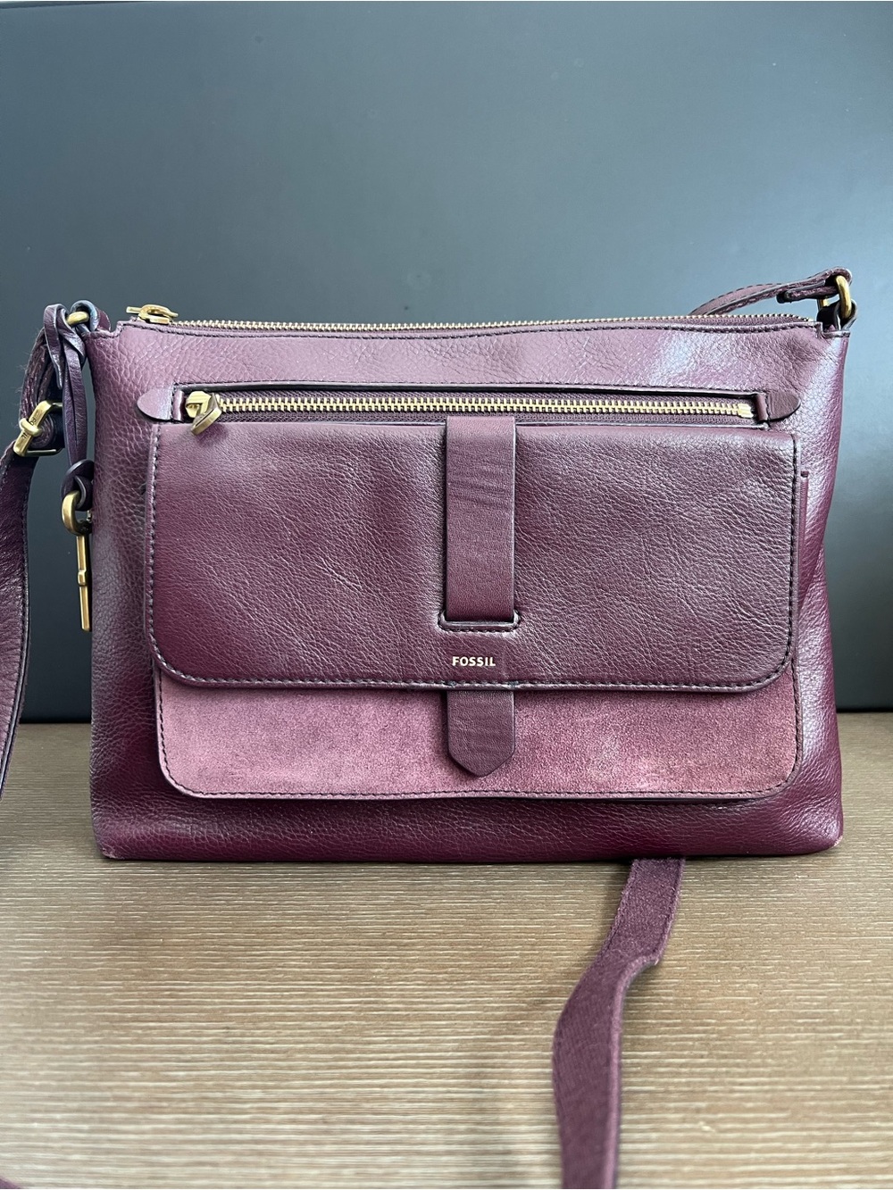 Fossil Burgundy Wine Leather Crossbody Bag Purse